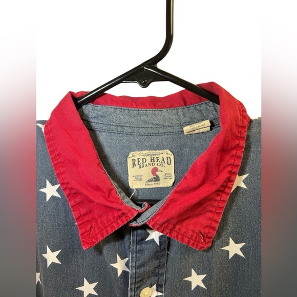 Red head short sleeve American flag button down shirt - Picture 2 of 4